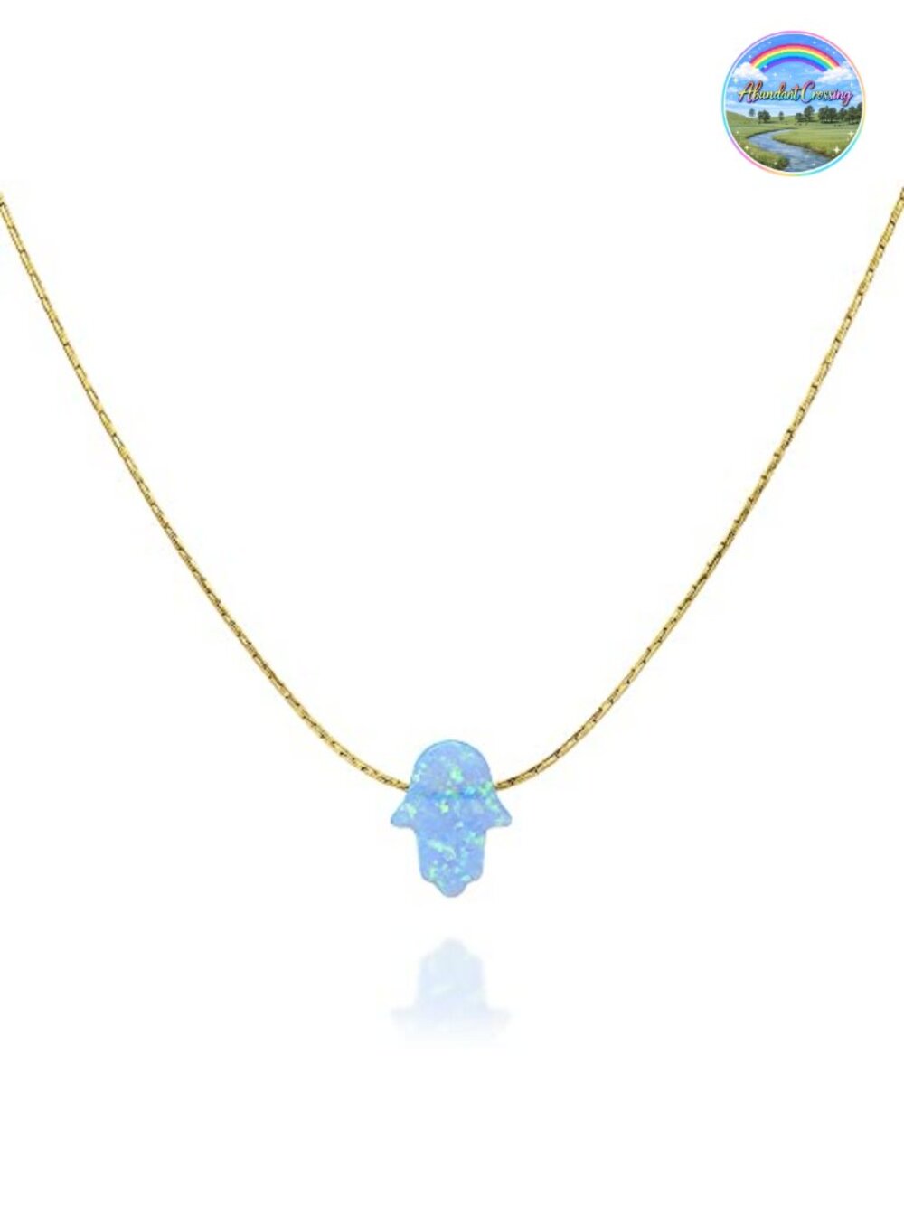 14K Gold Filled Opal Hamsa Choker Necklace Thin Chain Hand Charm Protection